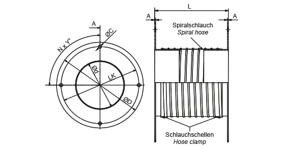 Kompensator, saugseitig, Stahl, lackiert